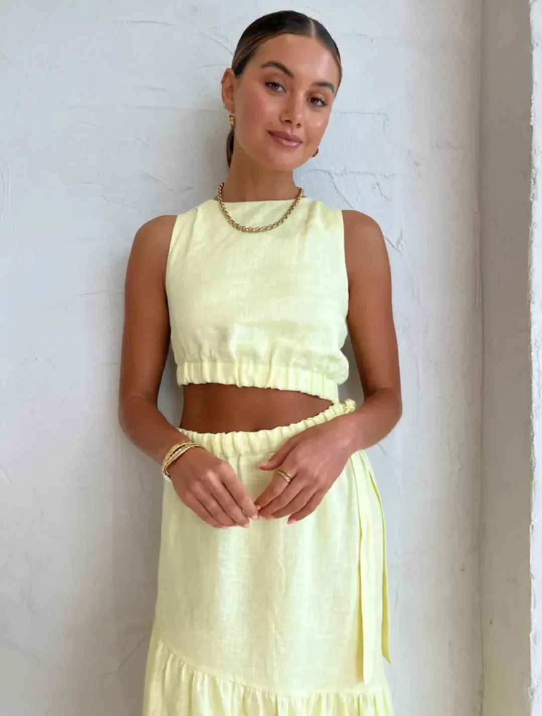 Sir the Label Francesca Asymmetrical Cut Out Dress Butter Yellow Size 6 for rent on The Volte - main image