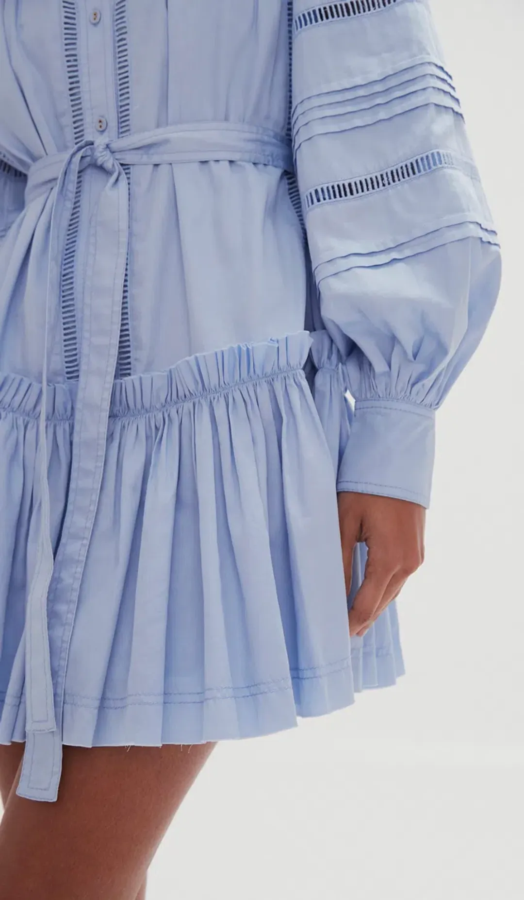 Aje Elodie Ladder Trim Mini Dress Blue Size 8 for rent on The Volte - main image