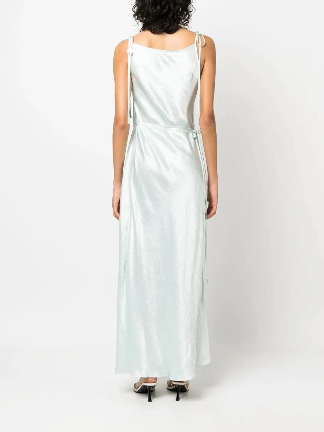 Acne Studios Sleeveless Satin Maxi Wrap Dress Mint Blue Size 6 for rent on The Volte - main image