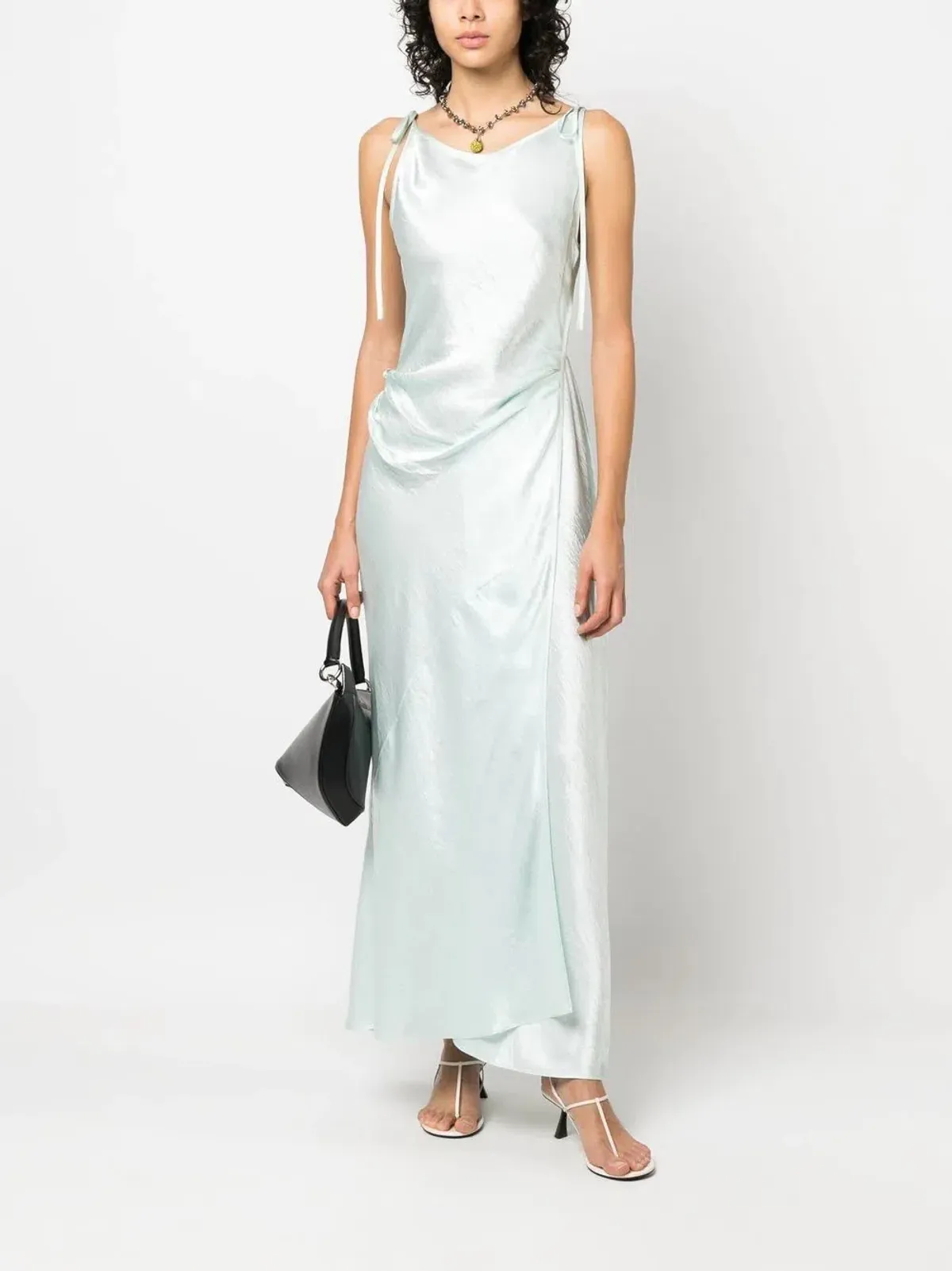 Acne Studios Sleeveless Satin Maxi Wrap Dress Mint Blue Size 6 for rent on The Volte - main image