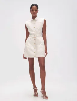 Aje Darcie Denim Mini Dress White Size 12  for rent on The Volte - image 1