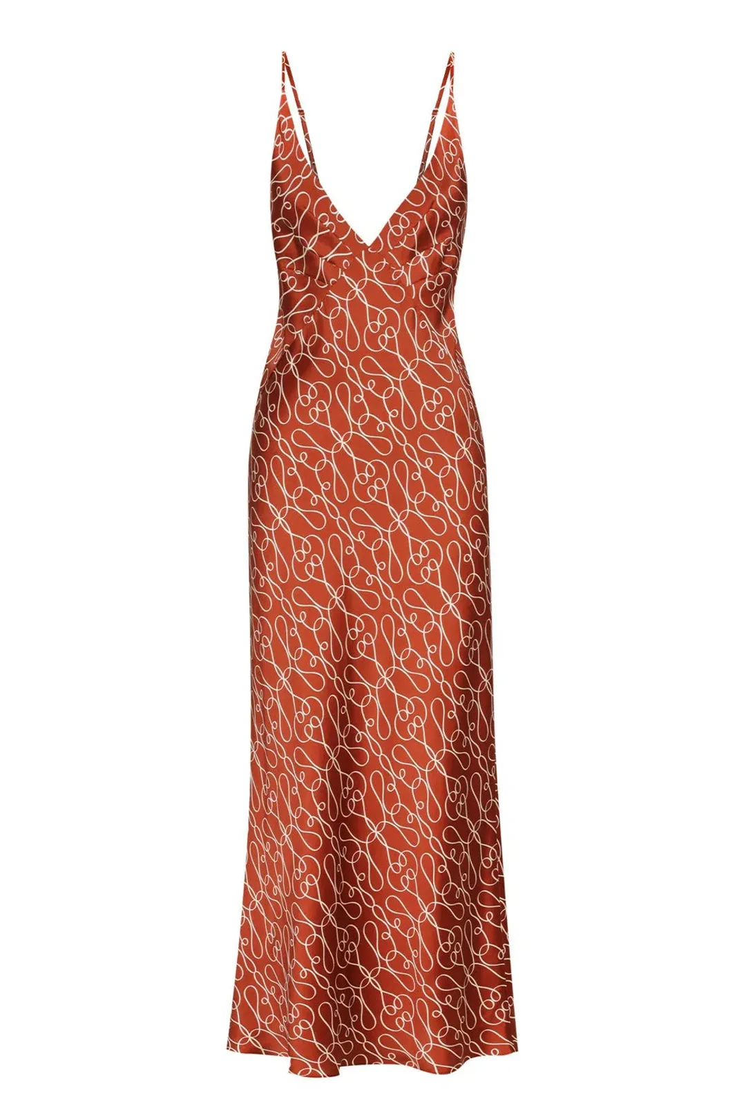 Shona Joy Artisti Silk Plunged Slip Midi Dress In Brick/Cream Size 8 for rent on The Volte - main image