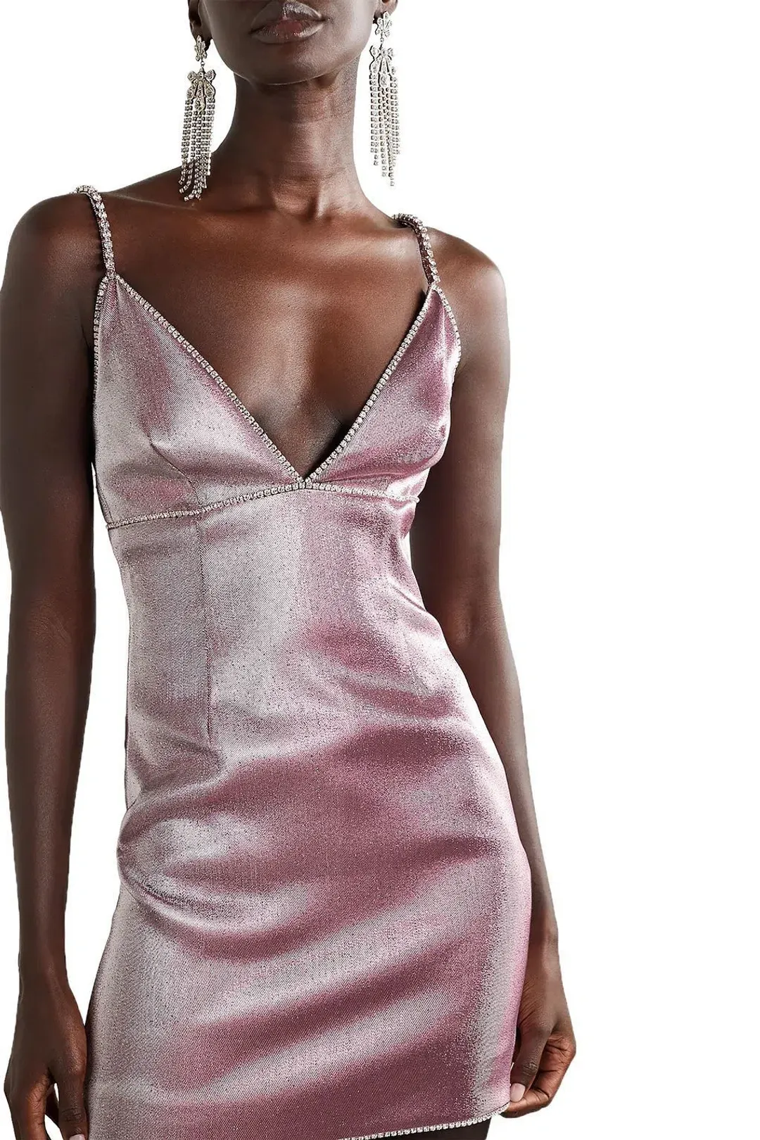 Area NYC Crystal-embellished Lurex Mini Dress Pink Size L/Au 12 for rent on The Volte - main image