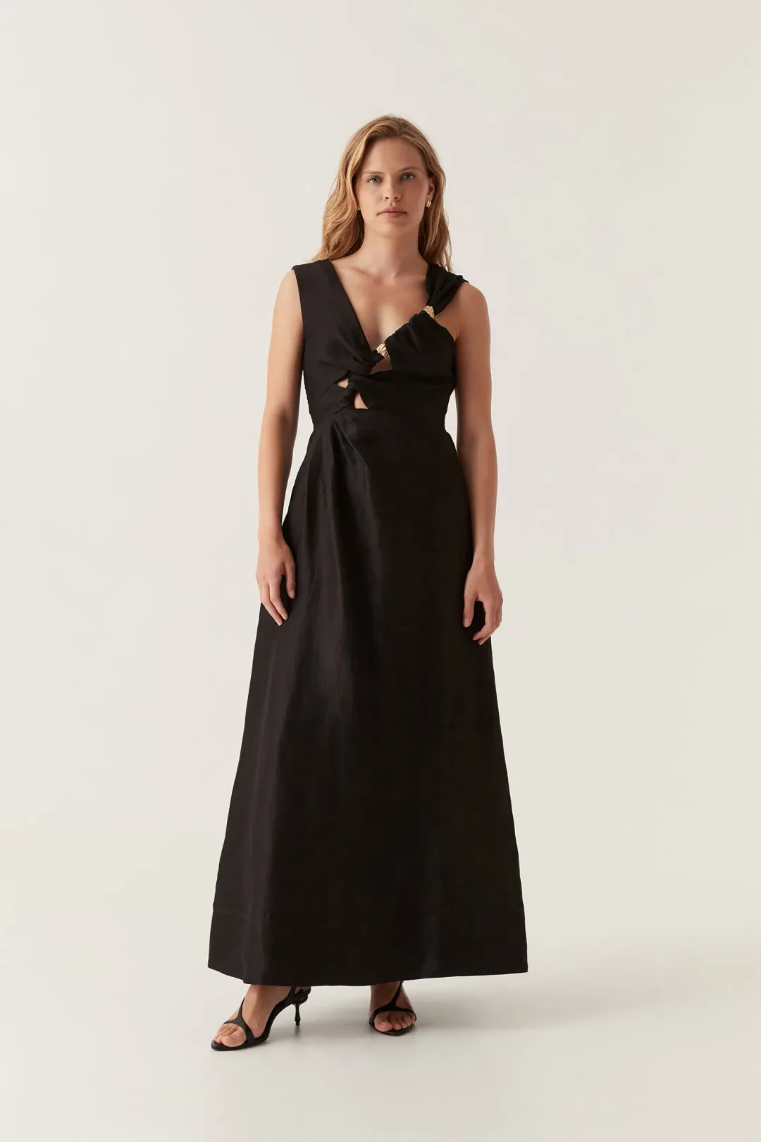 Aje Electra Scrunch Midi Dress Black Size 12 for rent on The Volte - main image