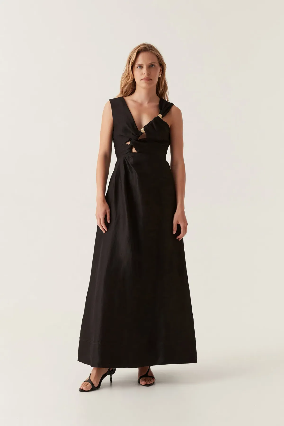 Aje Electra Scrunch Midi Dress Black Size 12 for rent on The Volte - main image
