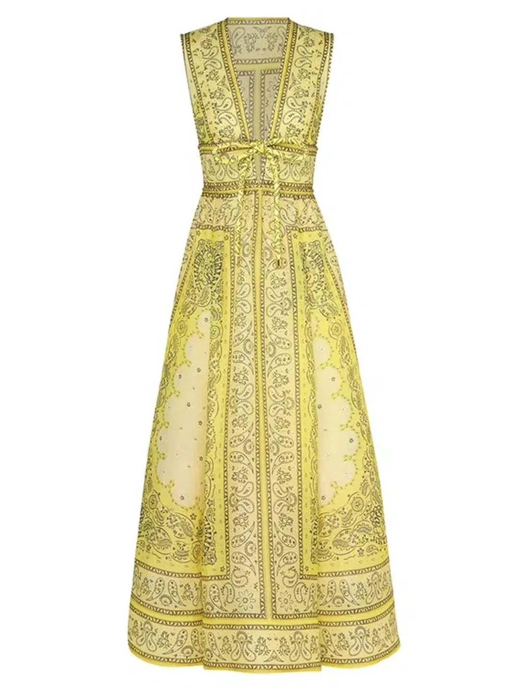 Zimmermann The Matchmaker Bow Long Dress in Yellow Bandana Size 1/Au 10 for rent on The Volte - main image