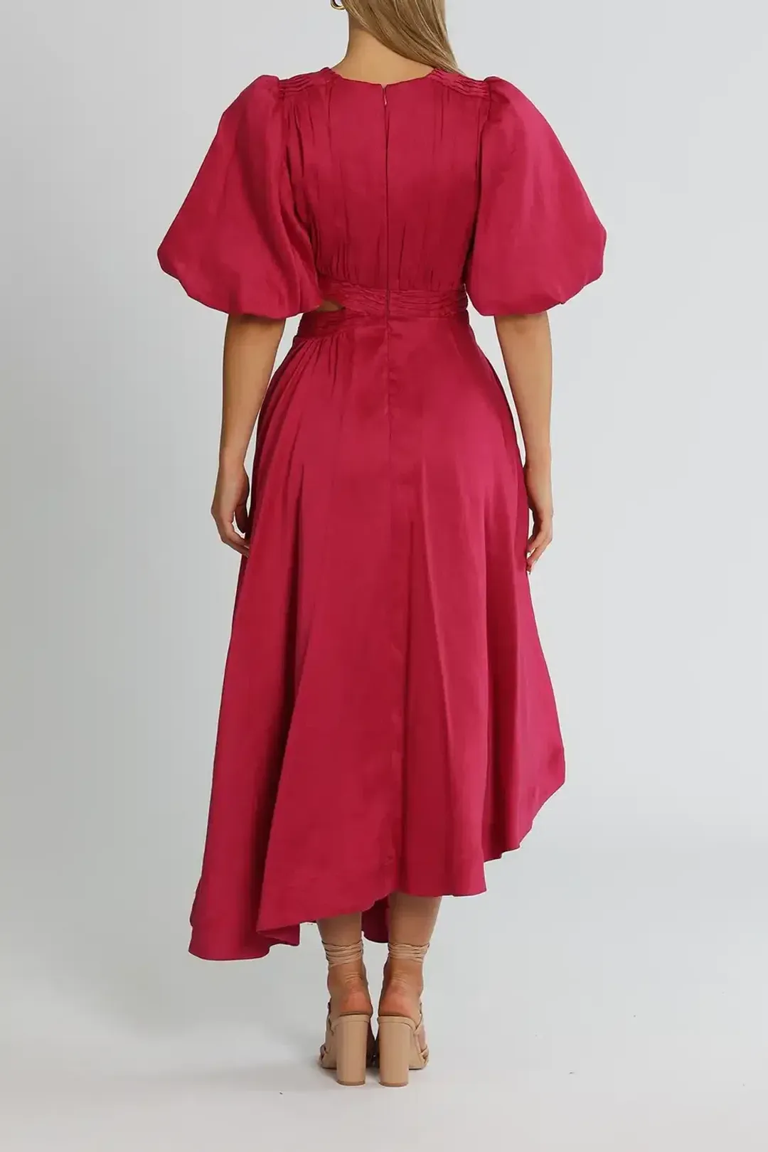 Aje Tidal Tucked Midi Dress Pink Size 6 for rent on The Volte - main image
