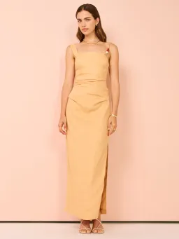 Sir The Label Antonia Beaded Midi Dress Light Tan Orange Size 1 / AU 8 for rent on The Volte - image 1
