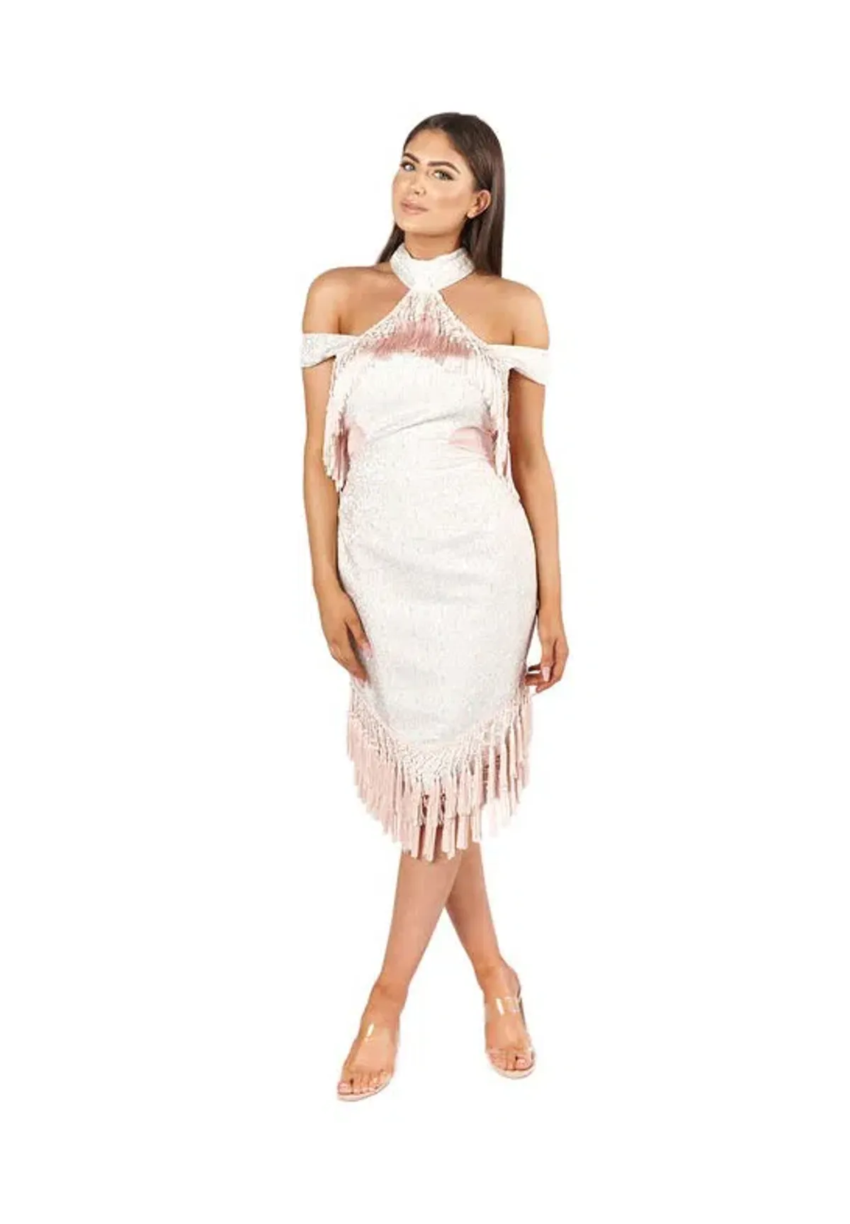 Asilio Madame Monument Tassel Dress Pink Cream Size 6 for rent on The Volte - main image