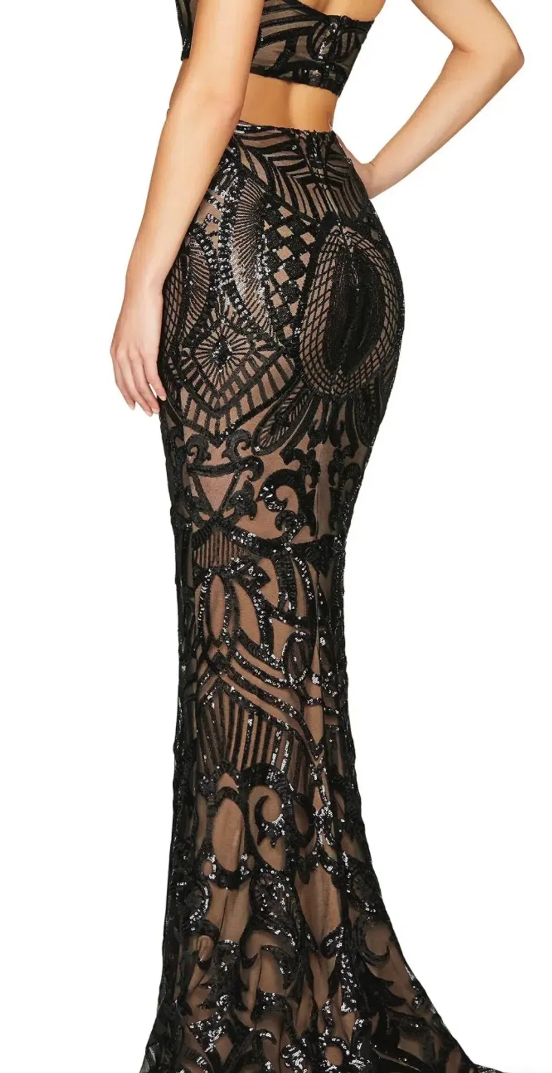 Nookie Mon Cherie Sequin Crop Top and Maxi Skirt Set Black Size S / AU 8 for rent on The Volte - main image