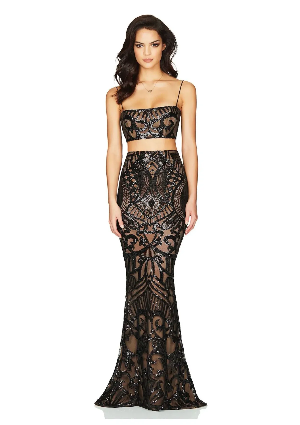 Nookie Mon Cherie Sequin Crop Top and Maxi Skirt Set Black Size S / AU 8 for rent on The Volte - main image