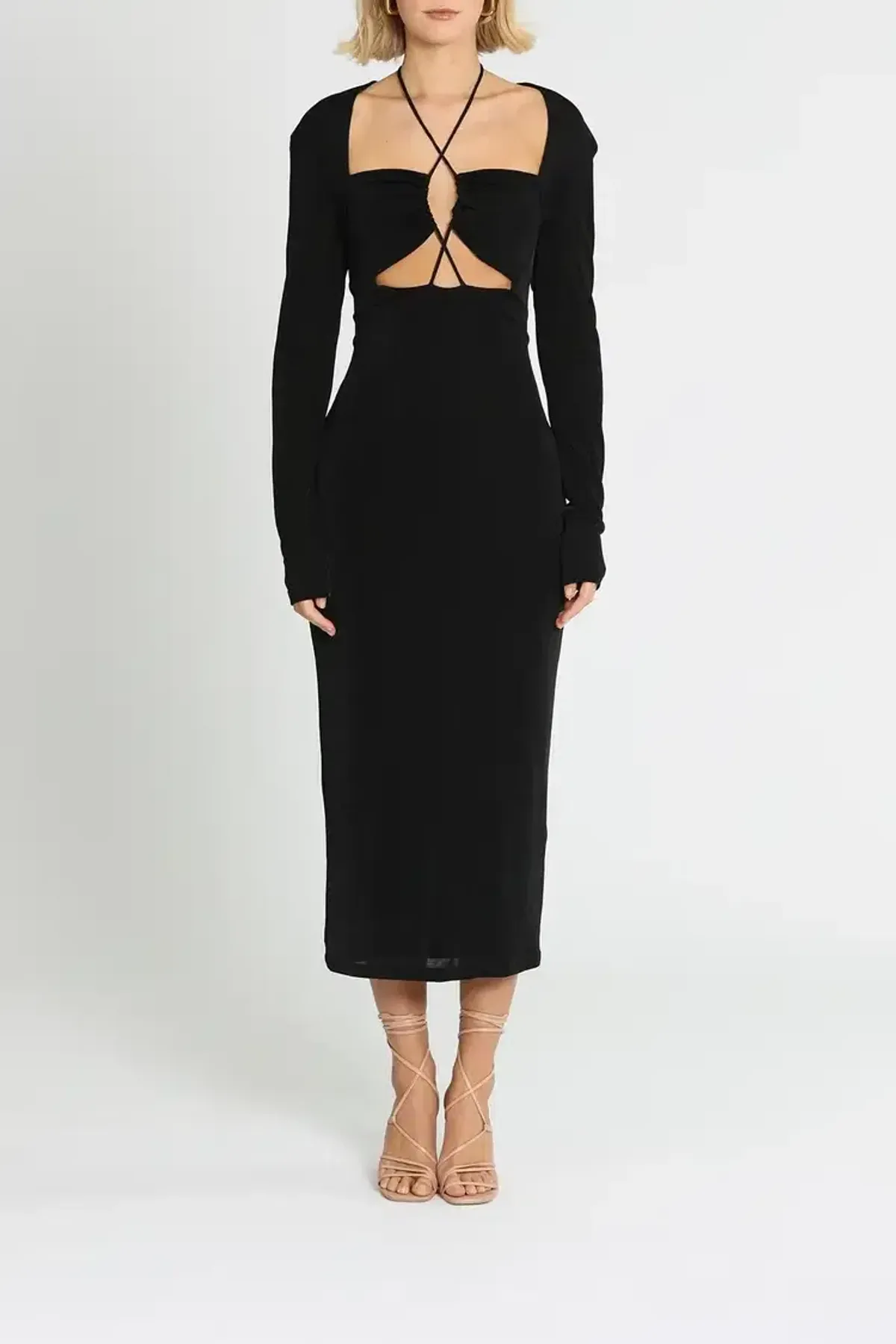 MISHA Blaire Midi Dress Black Size 12 for rent on The Volte - main image