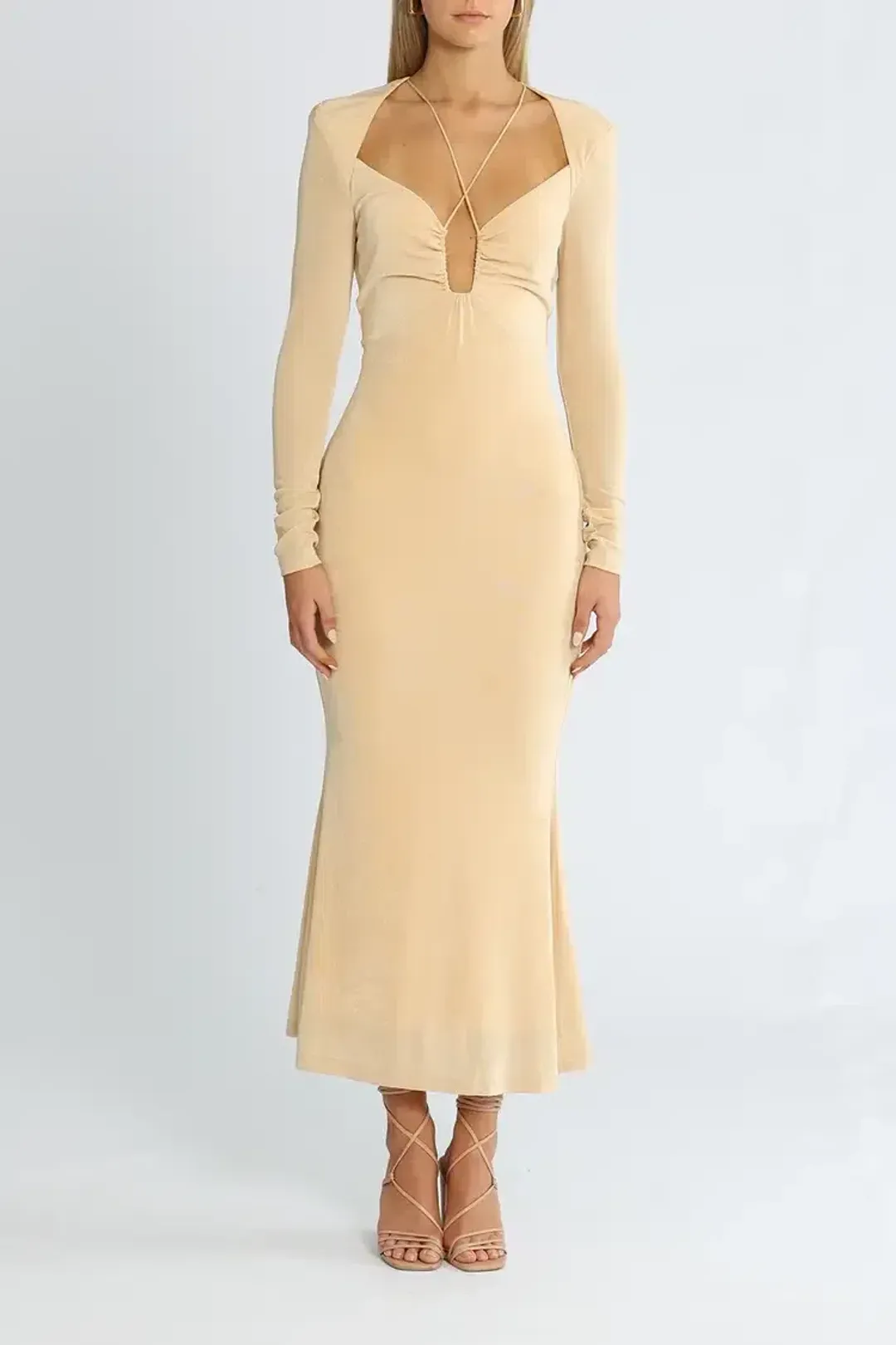 MISHA Engracia Midi Dress in Champagne Size 14 for rent on The Volte - main image