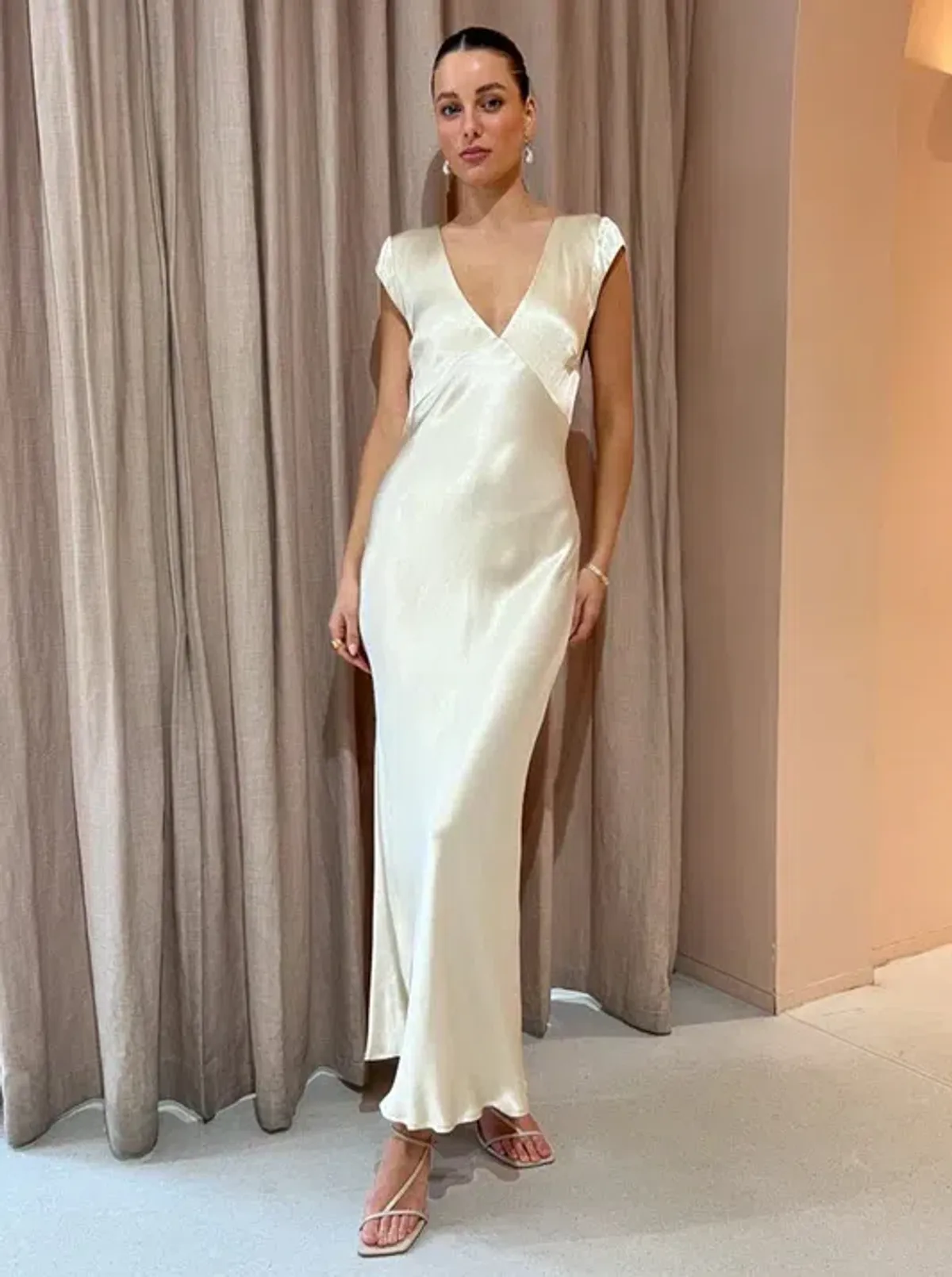Bec & Bridge Indi V Maxi Dress In Vanilla Cream Size AU 10 for rent on The Volte - main image