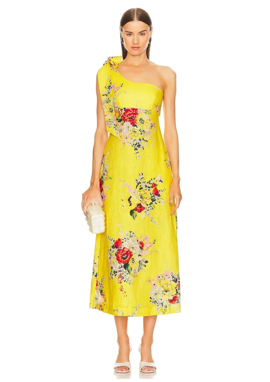 Zimmermann Alight Asymmetric Midi Dress Yellow Size 0 / AU 8 for rent on The Volte - main image