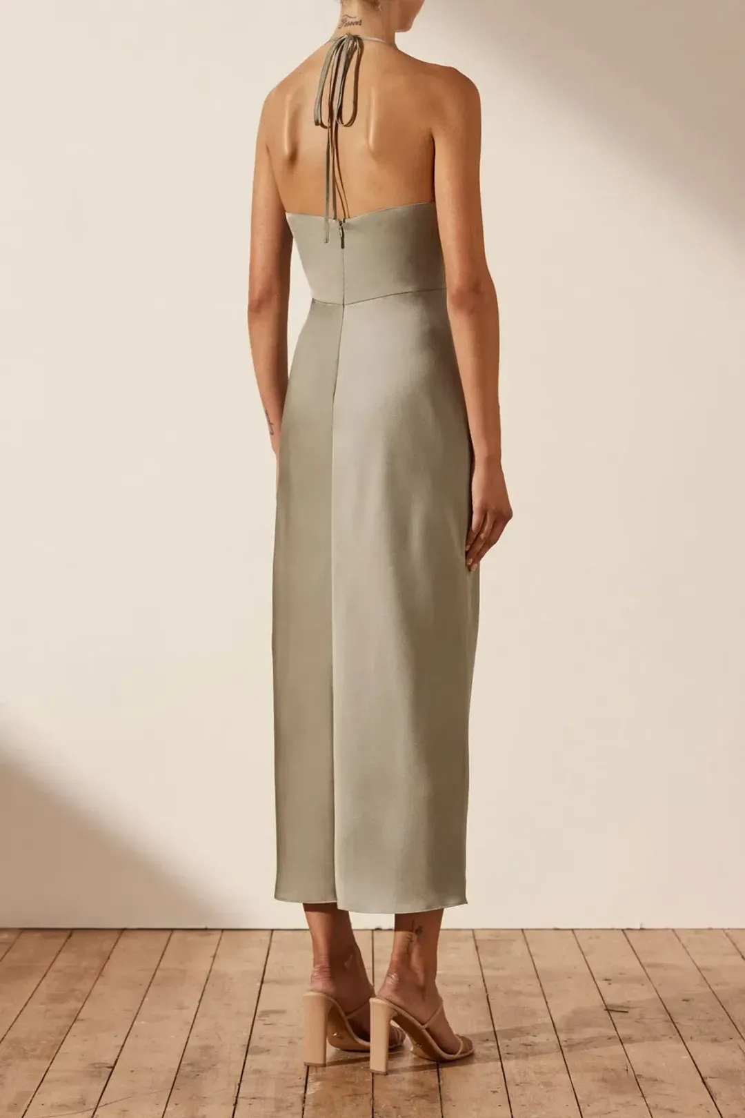 Shona Joy Luxe Twist Front Halter Midi Dress Eucalyptus Size 14 for rent on The Volte - main image
