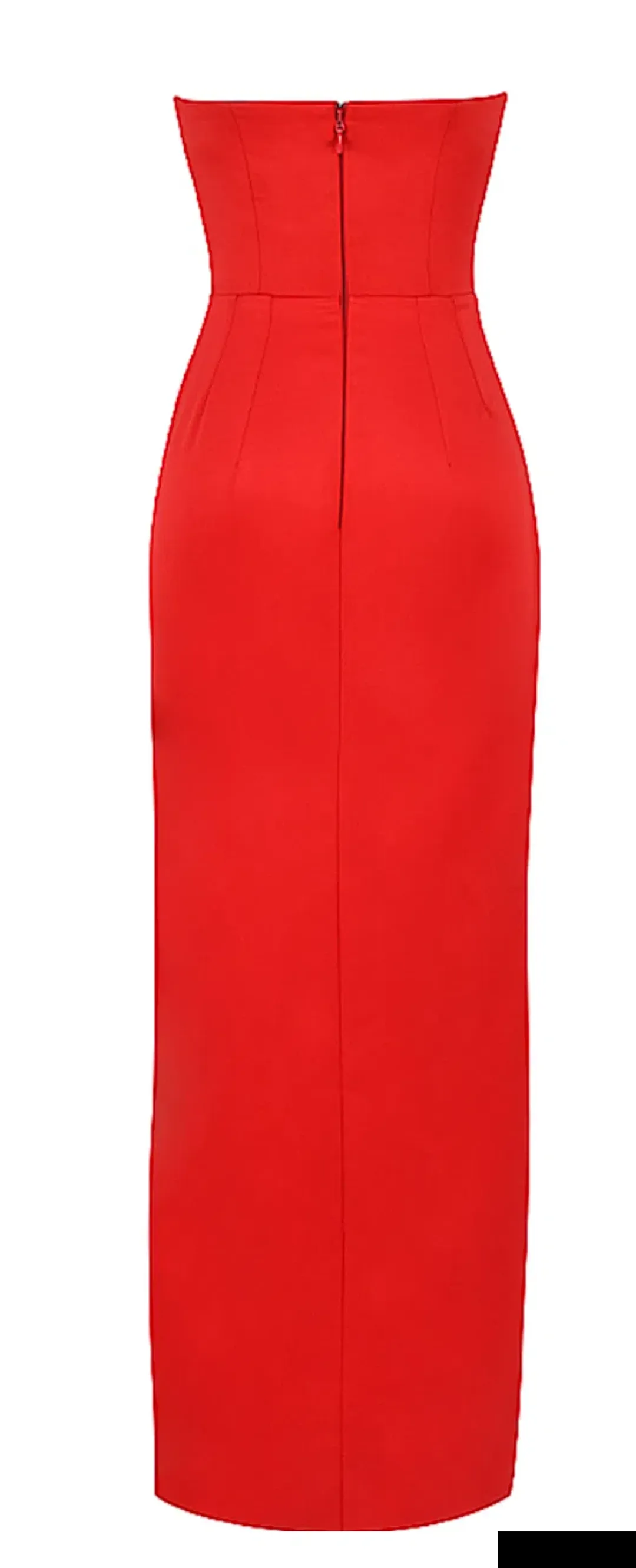 House of CB Adrienne Scarlet Satin Strapless Gown size 12 for rent on The Volte - main image