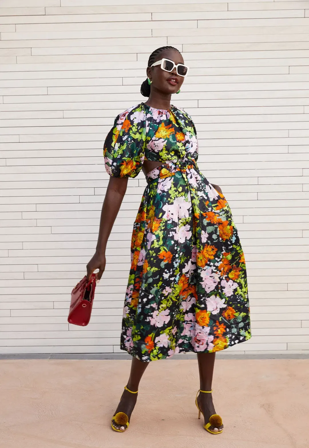 Aje Mimosa Cut Out Midi Dress Midnight Floral  Size 12 for rent on The Volte - main image