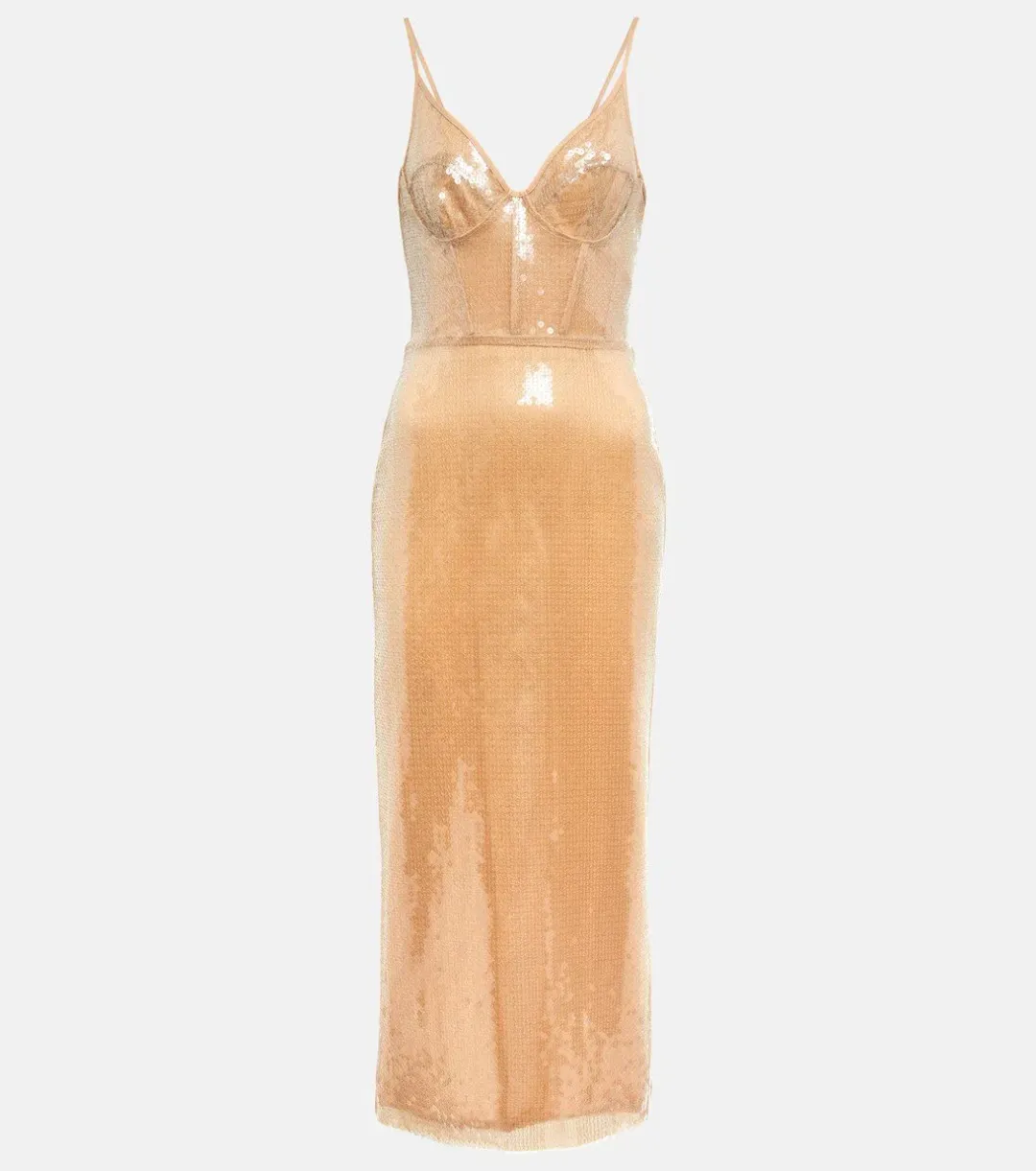 David Koma Sequined Midi Dress Beige Size 10  for rent on The Volte - main image