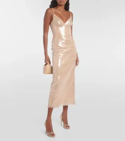 David Koma Sequined Midi Dress Beige Size 10  for rent on The Volte - image 2