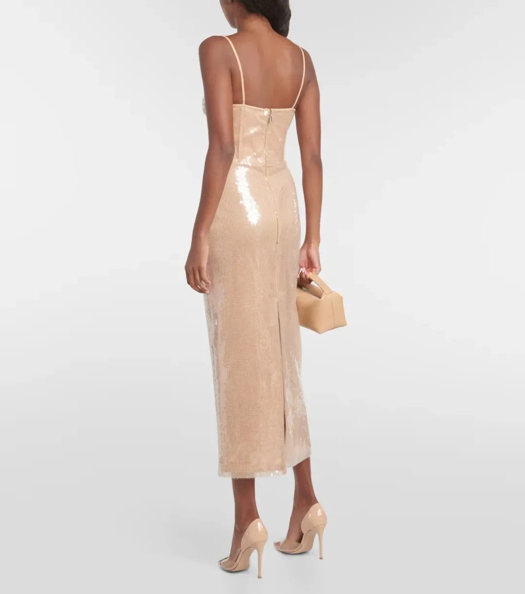 David Koma Sequined Midi Dress Beige Size 10  for rent on The Volte - main image