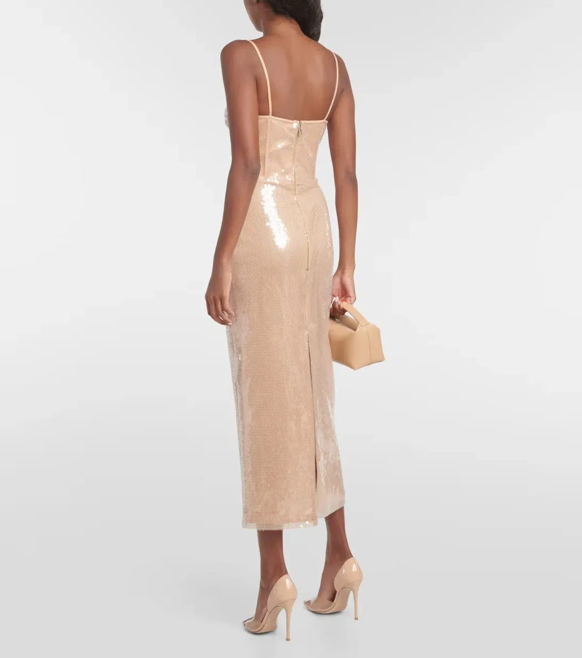 David Koma Sequined Midi Dress Beige Size 10  for rent on The Volte - main image