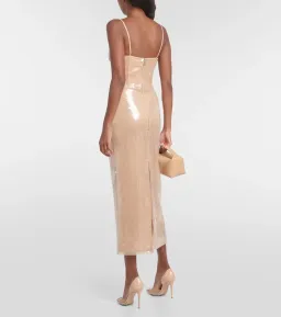 David Koma Sequined Midi Dress Beige Size 10  for rent on The Volte - image 1