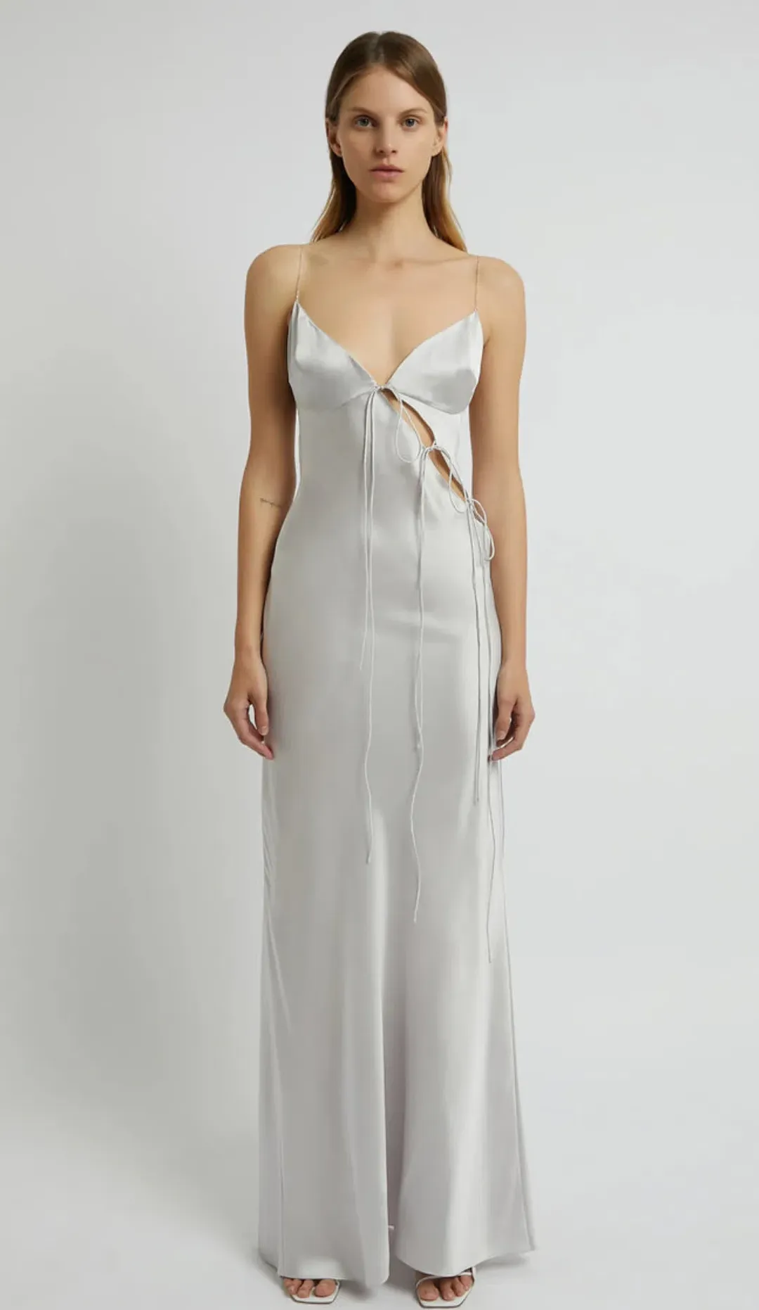 Christopher Esber Slope Tie Silk Dress Silver Size 8  for rent on The Volte - main image