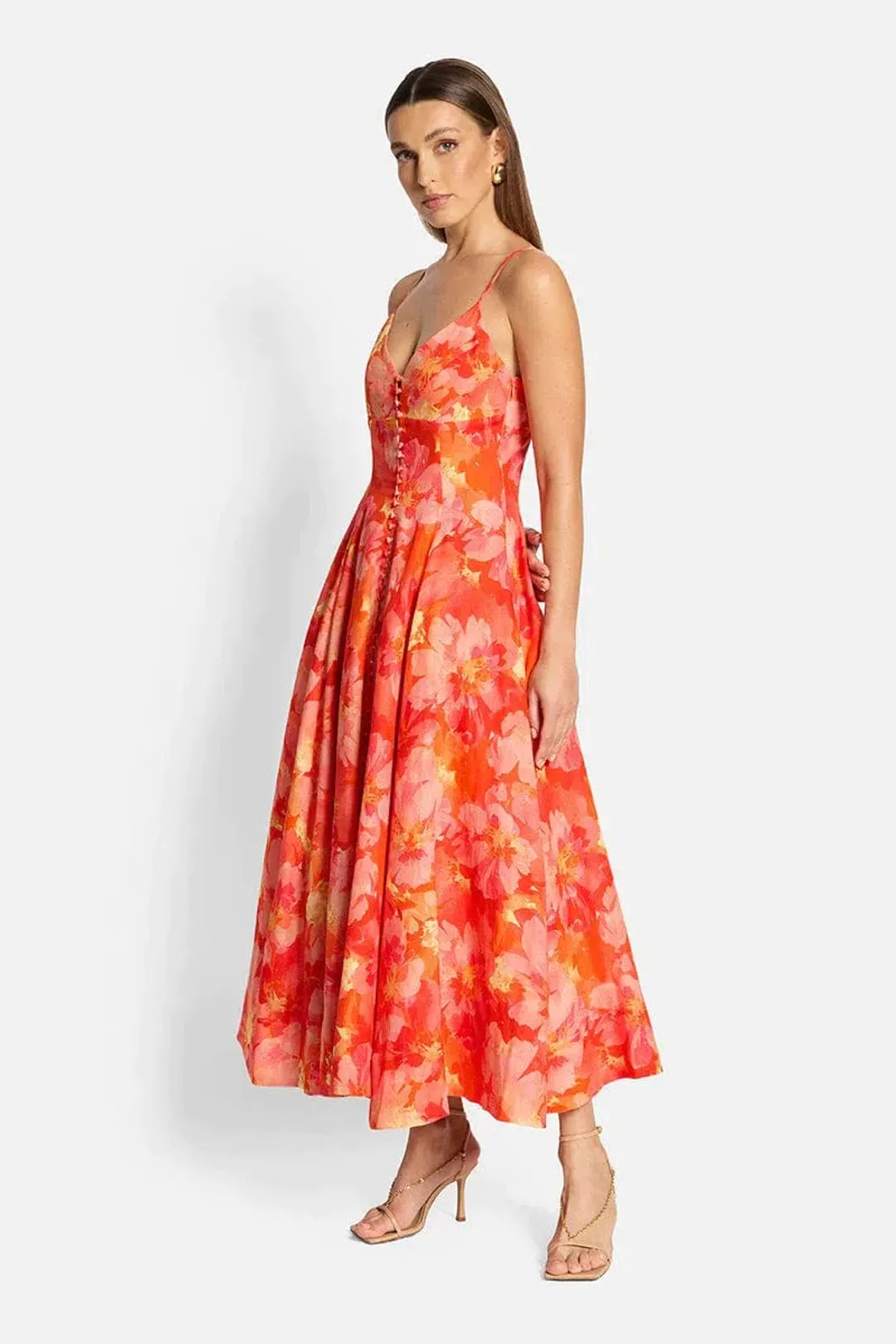 Sofia The Label Evie Midi Dress Red/Pink Floral Size 6  for rent on The Volte - main image
