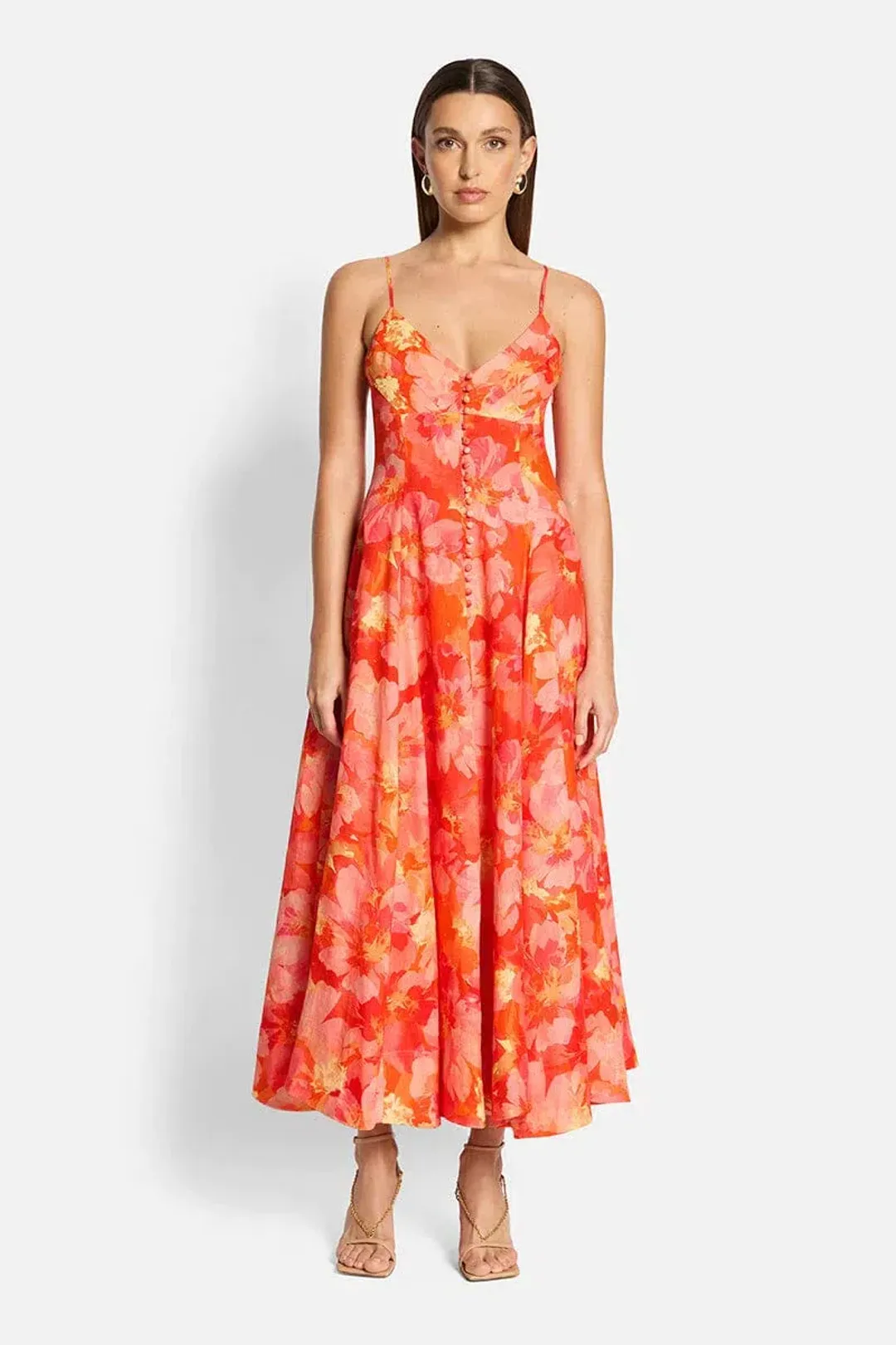 Sofia The Label Evie Midi Dress Red/Pink Floral Size 6  for rent on The Volte - main image