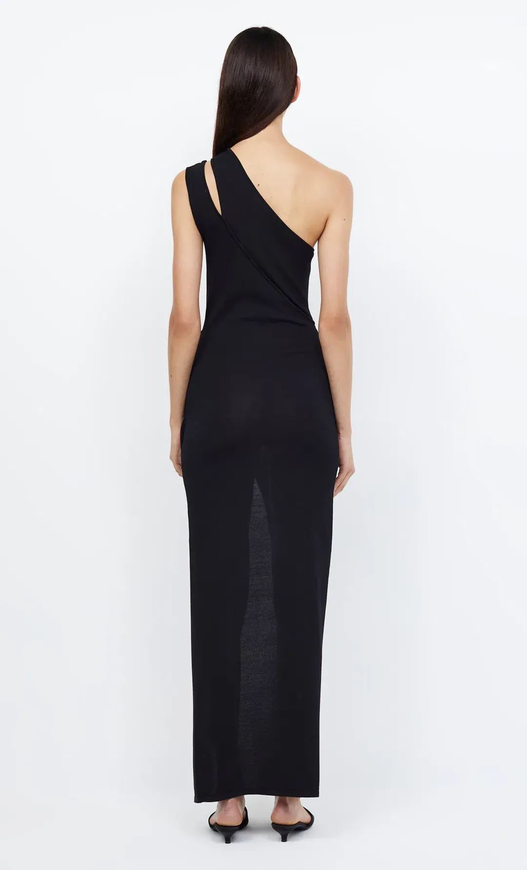 Bec & Bridge Mira Asym Knit Maxi Dress Black Size 10 for rent on The Volte - main image