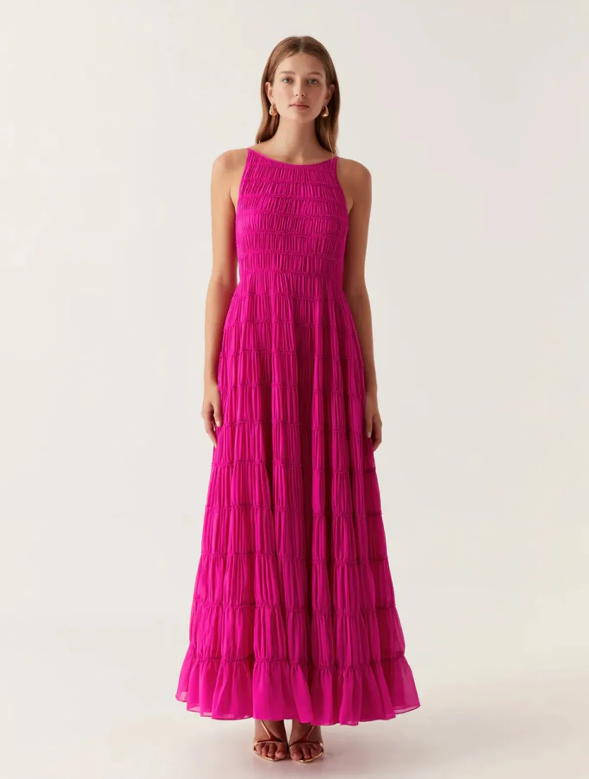 Aje Rosewood Ruched Gown Magenta Size  14 for rent on The Volte - main image