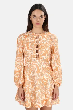 Zimmermann Peggy Scallop Mini Dress in Orange Paisley Print Size 0/ AU 8 for rent on The Volte - image 2