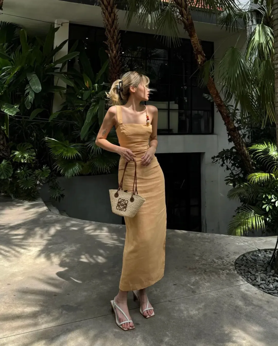 Sir The Label Antonia Beaded Midi Dress Light Tan Size 1 / AU 8 for rent on The Volte - main image