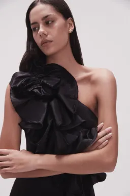 Aje Adelia Ruffle Midi Dress Black Size AU 8 for rent on The Volte - image 2