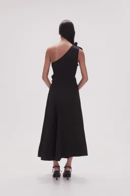 Aje Adelia Ruffle Midi Dress Black Size AU 8 for rent on The Volte - image 3