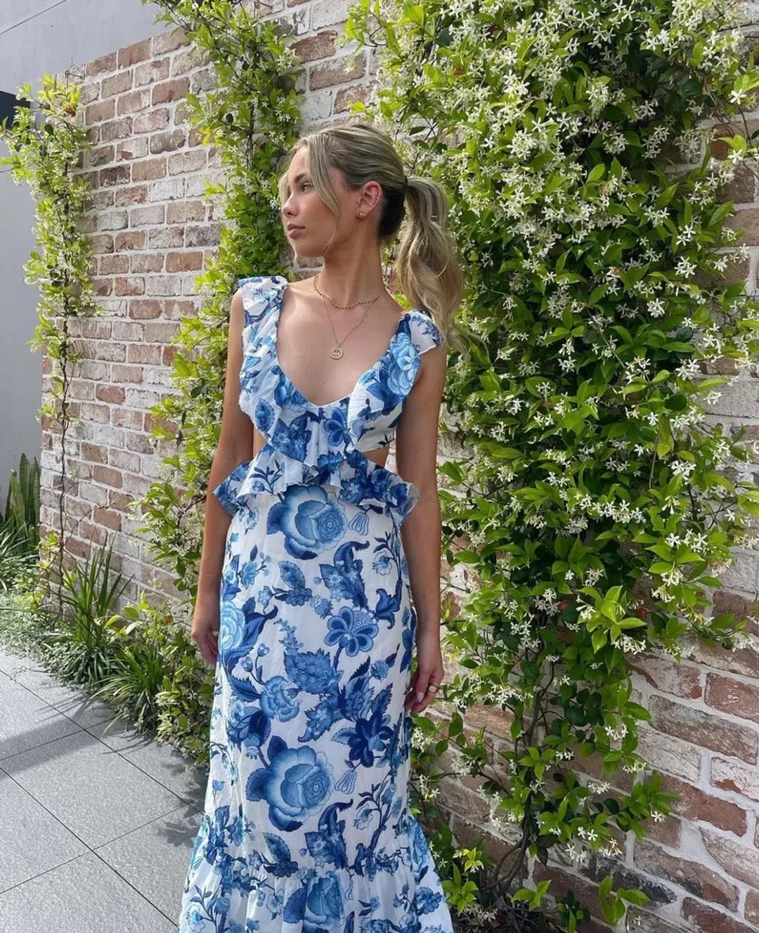 Sir The Label Amaris Frill Midi Dress Blue Size AU 10 for rent on The Volte - main image