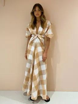 Significant Other Frida Dress In Caramel Check Print Size AU 6 for rent on The Volte - image 3