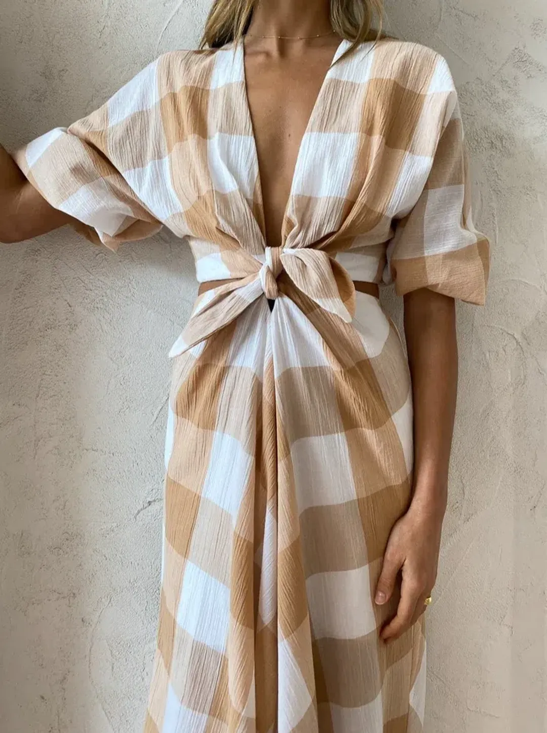 Significant Other Frida Dress In Caramel Check Print Size AU 6 for rent on The Volte - main image