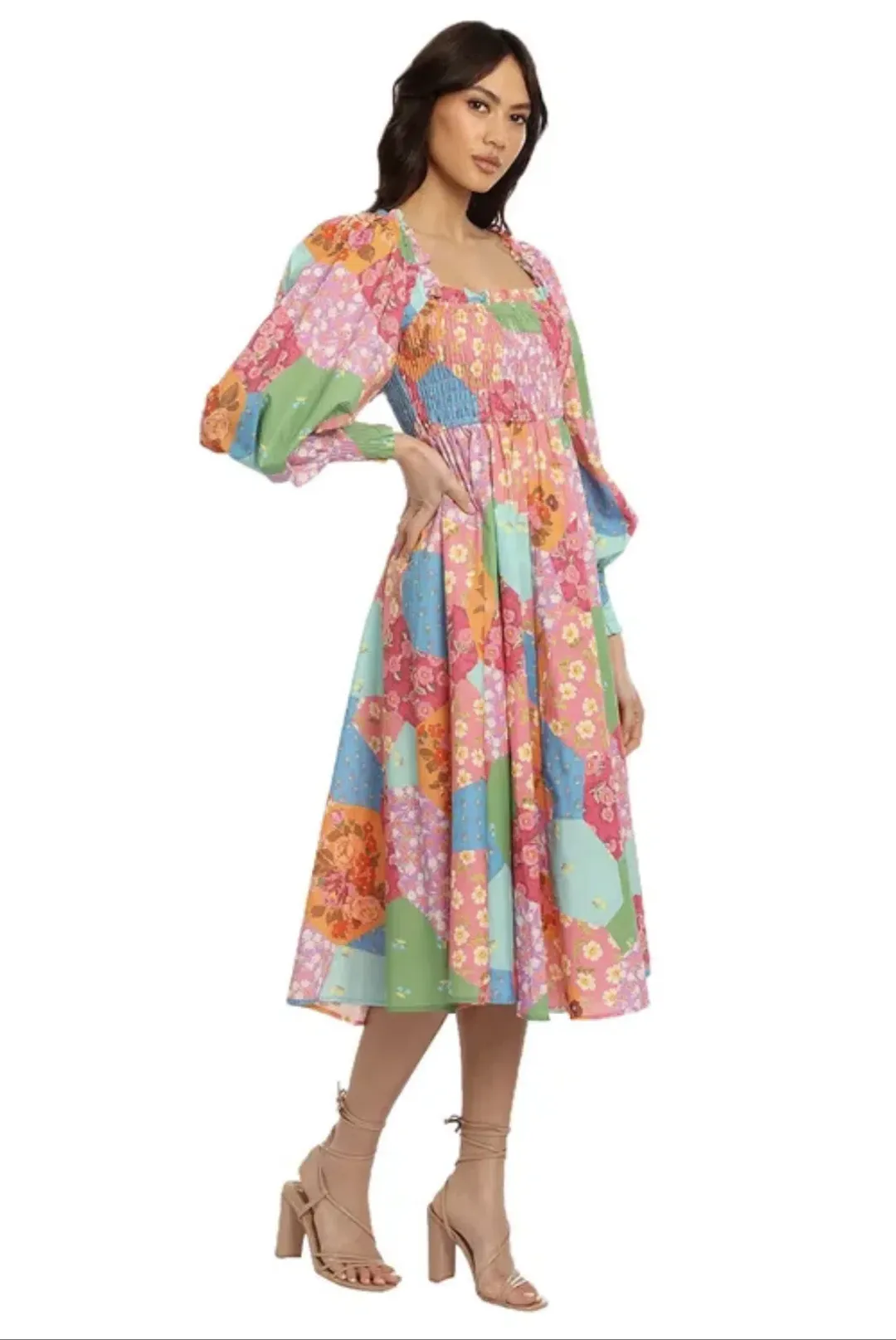 Spell Freda Shirred Midi Dress Multi Size M / AU 10 for rent on The Volte - main image