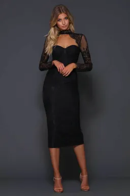  Elle Zeitoune Genevieve Lace Dress Black Size 6 for rent on The Volte - image 1