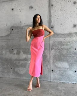 Pasduchas Ace Contrast Midi Dress Pink Red Size 8 for rent on The Volte - image 1
