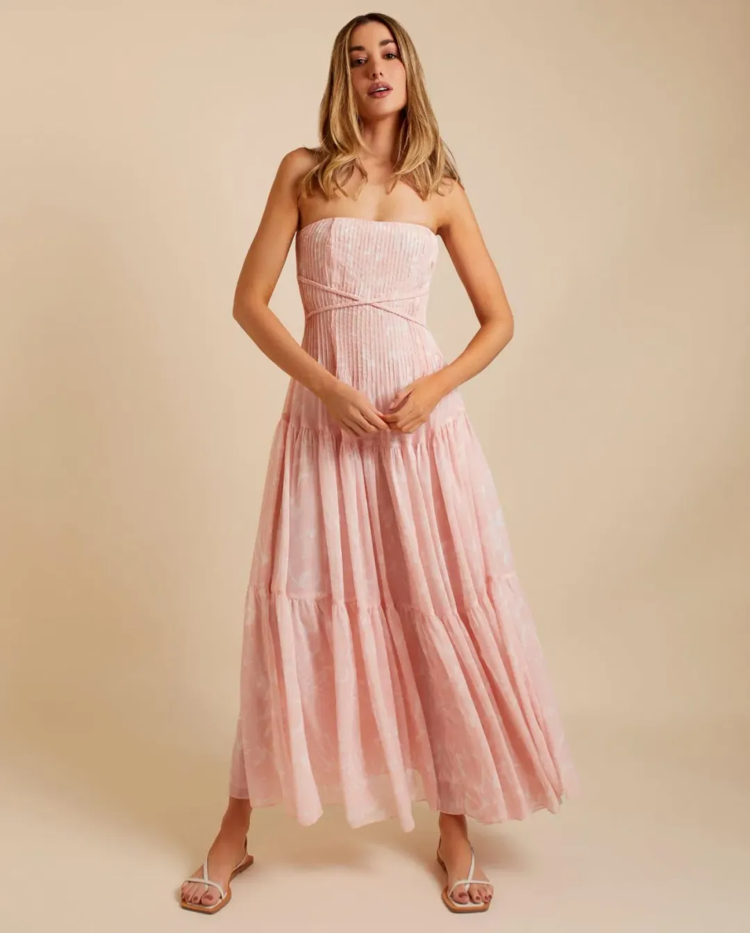 Lover Marigold Pleated Maxi Dress Pink Size 8 for rent on The Volte - main image