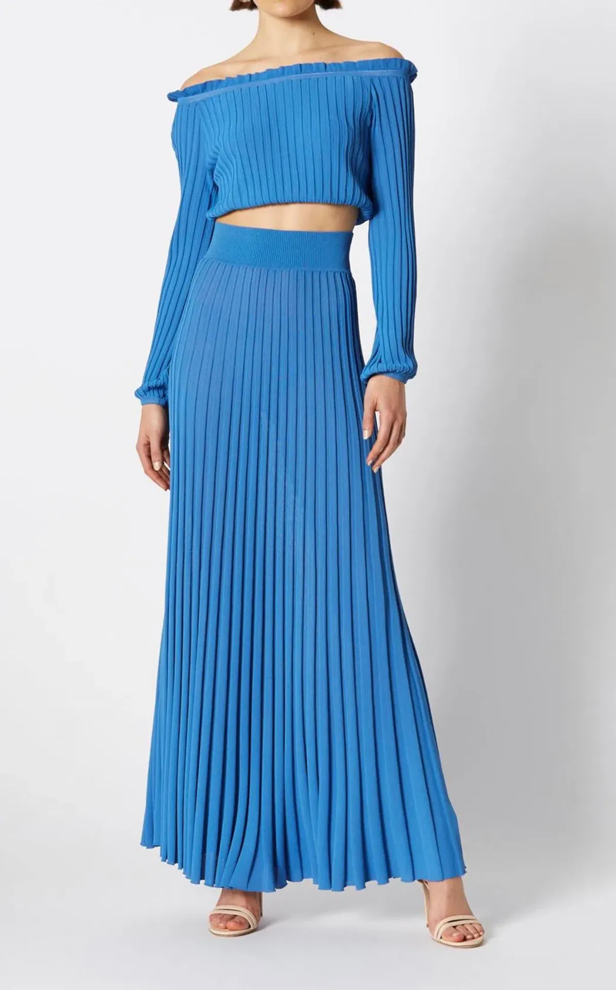 Scanlan Theodore Pleated Rib Crop & Long Skirt Set Blue Size M/ Au 10 for rent on The Volte - main image