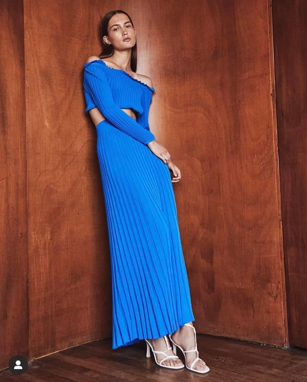 Scanlan Theodore Pleated Rib Crop & Long Skirt Set Blue Size M/ Au 10 for rent on The Volte - main image