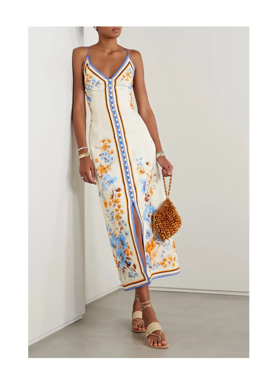Zimmermann Halcyon Printed Linen Midi Dress White Floral Size 0/AU 8 for rent on The Volte - main image