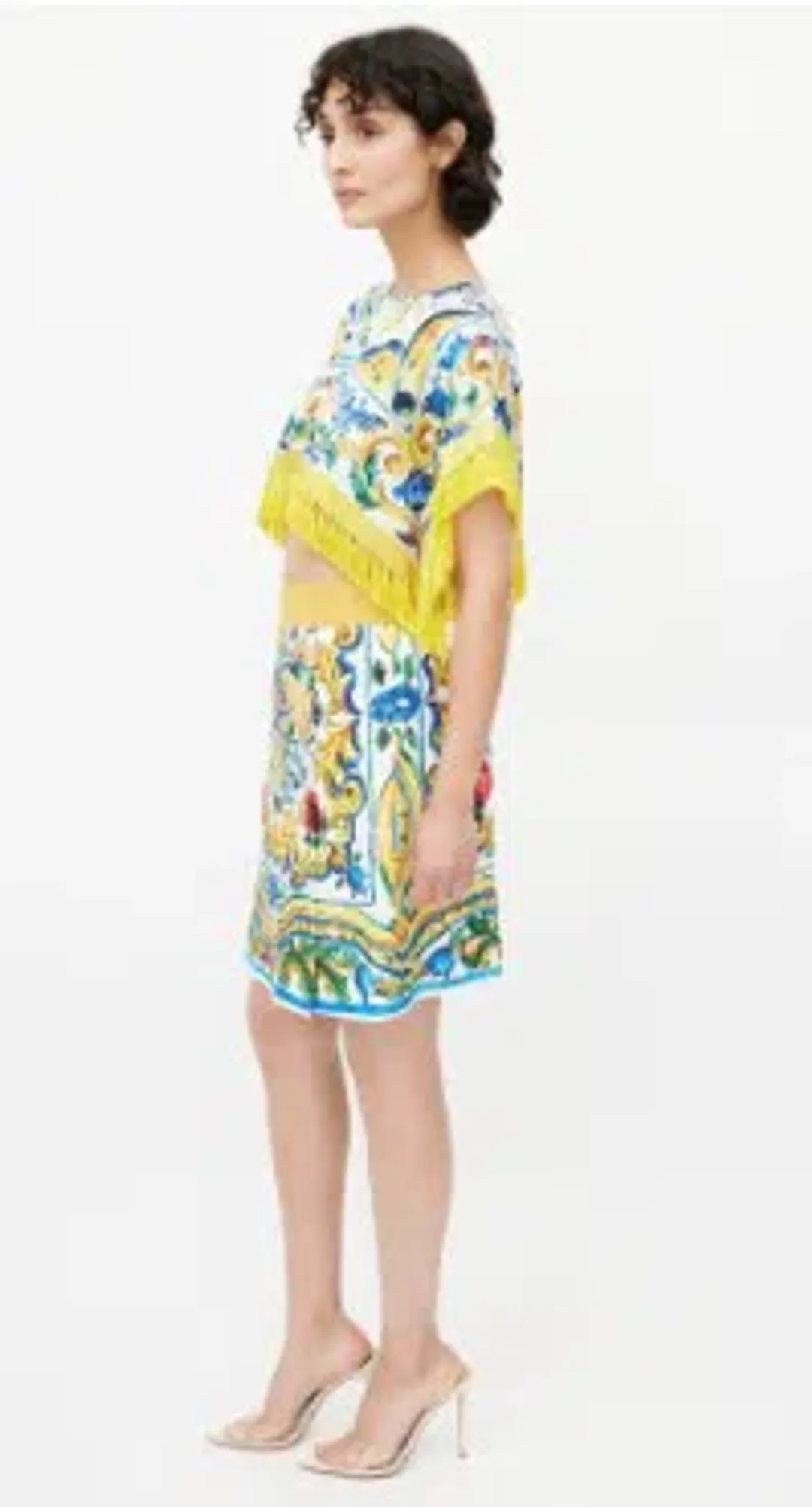 Dolce & Gabbana Crop Top and Mini Skirt Set Majolica Print Size 8 for rent on The Volte - main image