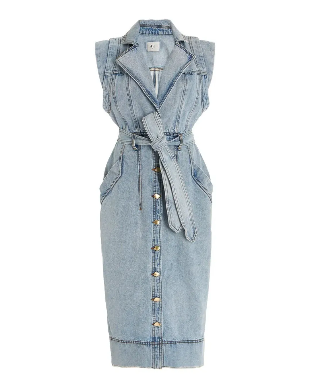 Aje Belmond Belted Denim Midi Dress Blue Size 10 for rent on The Volte - main image