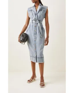 Aje Belmond Belted Denim Midi Dress Blue Size 10 for rent on The Volte - image 1