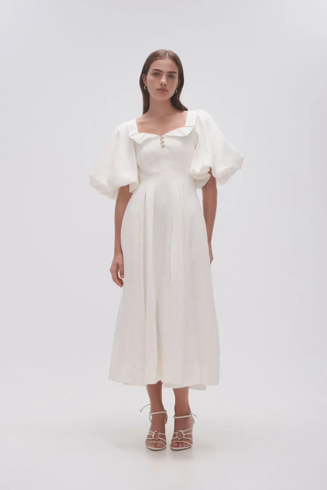 Aje Jessica Frill Midi Dress Ivory Size 10 for rent on The Volte - main image